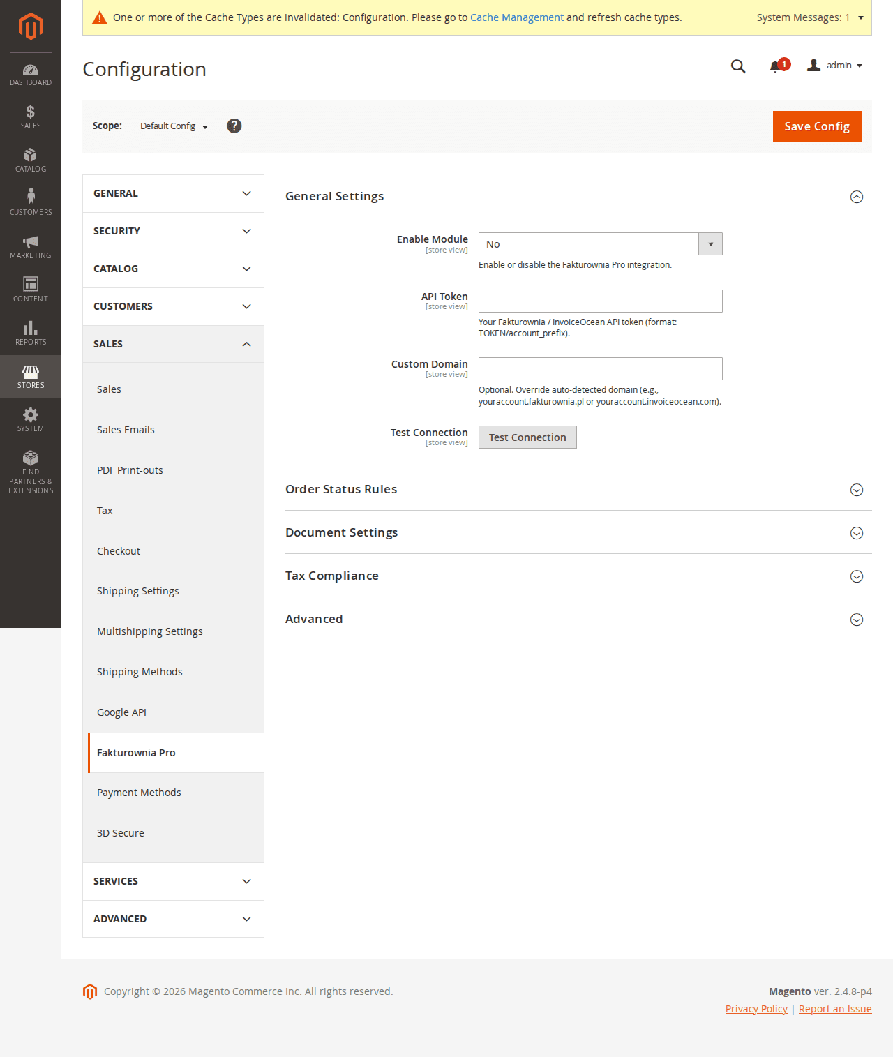 fakturownia-magento General Settings